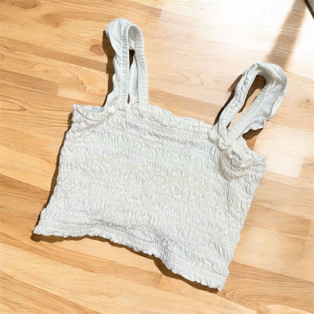 Gap Kids White Cropped Smocked Tank Top XS Sweetheart